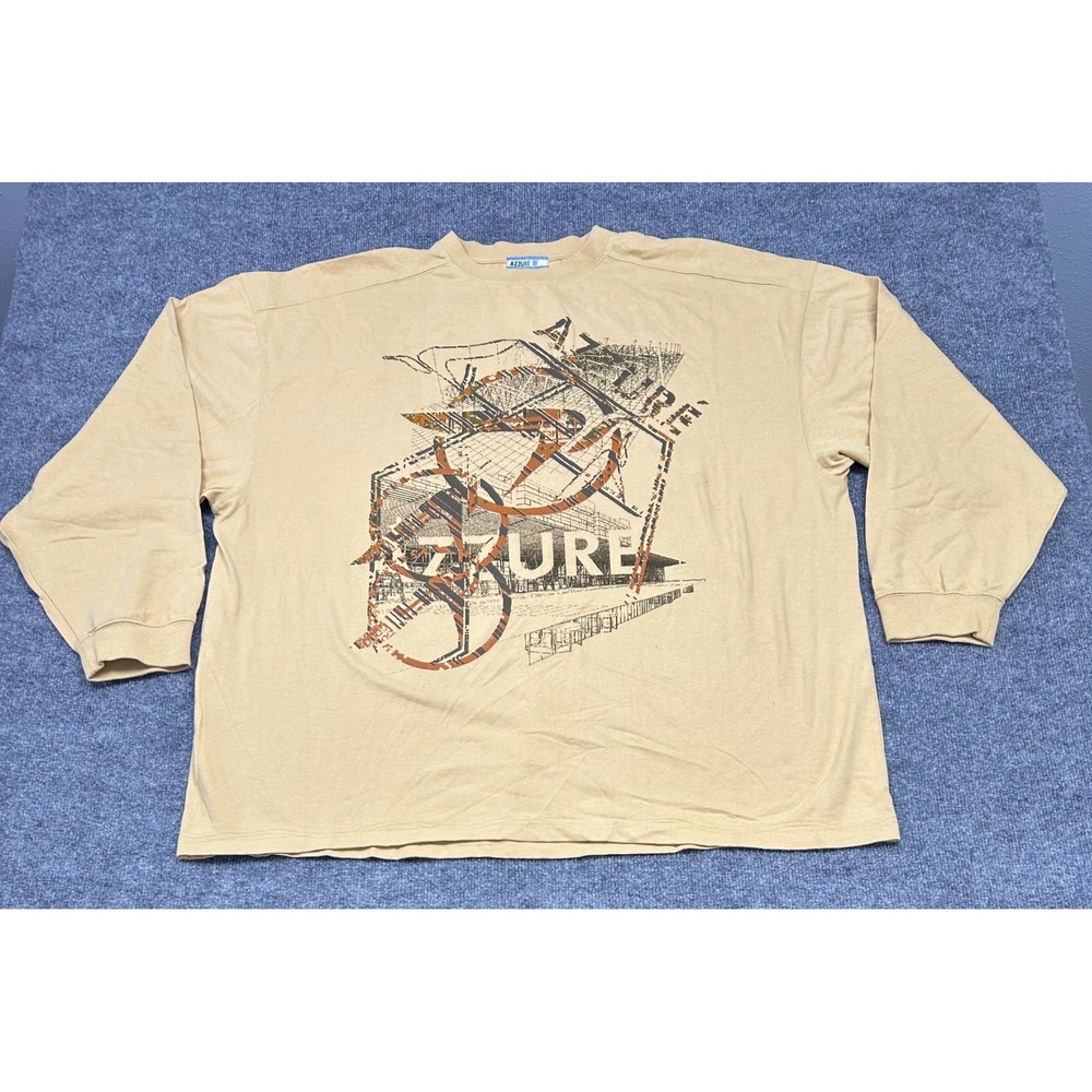 Azzure Mens 4XL Long‎ Sleeve Graphic T Shirt Beige Cotton New With Tags